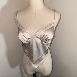 North End Women’s M Silky Satin Champagne Beige Handkerchief Tie Tank Crop Top